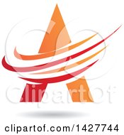 Poster, Art Print Of Triangular Red And Orange Letter A Logo Or Icon Design With Swooshes And A Shadow