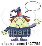 Poster, Art Print Of Cartoon Fat Green Witch Talking And Waving
