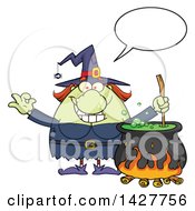 Poster, Art Print Of Cartoon Fat Green Witch Talking Gesturing Okay Or Perfect And Stirring A Cauldron