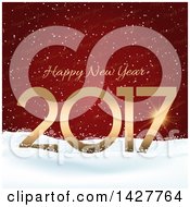 Clipart Of A Gold Happy New Year 2017 Design In The Snow Over Red Royalty Free Vector Illustration