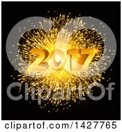 Clipart Of A New Year 2017 Design With A Gold Fireworks Burst On Black Royalty Free Vector Illustration by KJ Pargeter