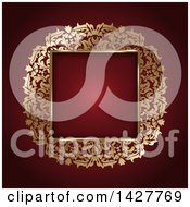 Clipart Of A Gold Ornate Square Frame Over Red Royalty Free Vector Illustration