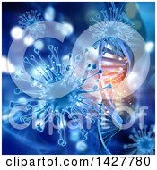 3d Medical Background Of Dna Strands And Viruses In Blue