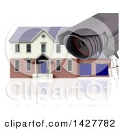 Clipart Of A 3d CCTV Surveillance Camera And Blurred House On White Royalty Free Illustration