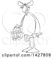 Clipart Of A Cartoon Black And White Lineart Moose Trick Or Treating In A Vampire Halloween Costume Royalty Free Vector Illustration