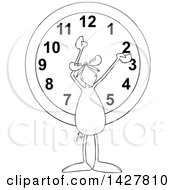 Poster, Art Print Of Cartoon Black And White Moose Holding His Arms Up Over A Wall Clock