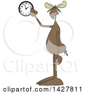 Poster, Art Print Of Cartoon Moose Pointing At A Wall Clock