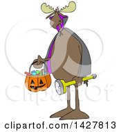 Poster, Art Print Of Cartoon Moose Trick Or Treating In A Vampire Halloween Costume