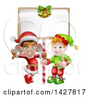 Poster, Art Print Of Happy Christmas Elves Under A Blank Sign