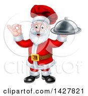 Poster, Art Print Of Christmas Santa Claus Chef Holding A Cloche Platter And Gesturing Perfect Or Ok