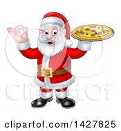 Poster, Art Print Of Christmas Santa Claus Holding A Pizza And Gesturing Perfect Or Ok