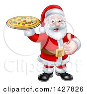Poster, Art Print Of Christmas Santa Claus Holding A Pizza And Giving A Thumb Up