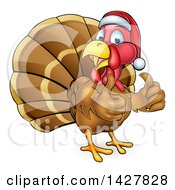 Poster, Art Print Of Cartoon Christmas Turkey Bird Wearing A Santa Hat And Giving Two Thumbs Up