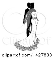 Poster, Art Print Of Black And White Silhouetted Posing Bride And Groom