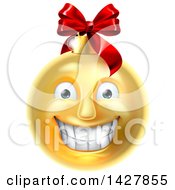 Clipart Of A Grinning Golden Christmas Bauble Ornament Emoji Royalty Free Vector Illustration