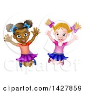 Poster, Art Print Of Happy White And Black Girls Jumping