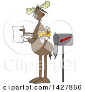 Poster, Art Print Of Cartoon Moose Opening A Letter By A Mailbox
