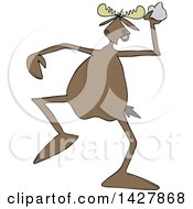 Clipart Of A Cartoon Angry Moose Throwing A Rock Royalty Free Vector Illustration