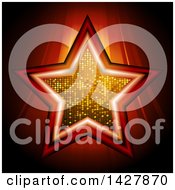 Poster, Art Print Of Red Star With A Golden Disco Ball Enter Over Stripes