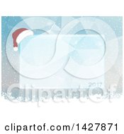 Clipart Of A 2017 And Christmas Santa Hat Ice Frame Over Low Poly Geometric And Snow Royalty Free Vector Illustration by elaineitalia