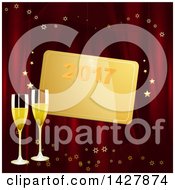Poster, Art Print Of Gold New Year 2017 Tag Over 3d Champagne Glasses On Red With Stars