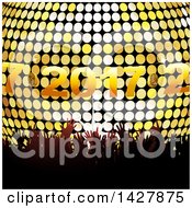 Poster, Art Print Of Silhouetted Crowd Of Hands Over A 3d Disco Ball And New Year 2017