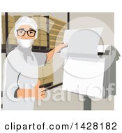 Clipart Of A Worker Checking A Sheet Royalty Free Vector Illustration