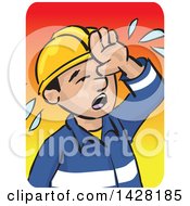 Poster, Art Print Of Hot Sweaty Worker Wiping His Forhead Over A Gradient Background