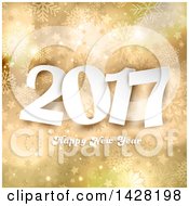 Poster, Art Print Of Happy New Year 2017 Greeting Over Gold Stars And Snowflakes