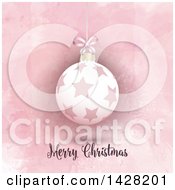 Poster, Art Print Of 3d Suspended Star Bauble Ornament Over Mery Christmas Text On Pink Watercolor