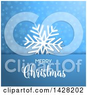 Poster, Art Print Of White Snowflake And Merry Christmas Greeting Over Stars And Snowflakes On Blue