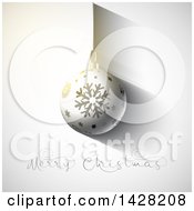 Poster, Art Print Of 3d Suspended Snowflake Bauble Ornament Over Mery Christmas Text On Gray