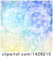 Clipart Of A Gradient Purple Blue And Yellow Christmas Winter Background Of Snowflakes Royalty Free Illustration