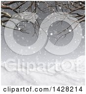 Poster, Art Print Of 3d Hilly Winter Landscape With Bare Tree Branches In A Snow Storm