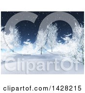 Poster, Art Print Of 3d Hilly Winter Landscape With Snow Fall And Trees