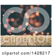 Clipart Of A 3d Aged Wood Surface Over Blurred Bokeh Lights Royalty Free Illustration