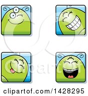 Clipart Of Four Winking Alien Faces Royalty Free Vector Illustration