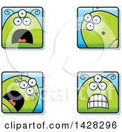 Clipart Of Four Scared Alien Faces Royalty Free Vector Illustration