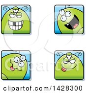 Clipart Of Four Goofy Alien Faces Royalty Free Vector Illustration