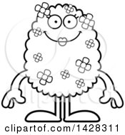 Clipart Of A Cartoon Black And White Lineart Happy Female Shrub Monster Royalty Free Vector Illustration