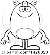 Clipart Of A Cartoon Black And White Lineart Happy Alien Royalty Free Vector Illustration