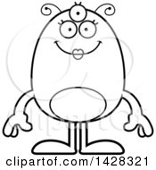 Clipart Of A Cartoon Black And White Lineart Happy Female Alien Royalty Free Vector Illustration