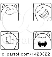 Black And White Lineart Clipart Of Winking Devil Faces Royalty Free Vector Illustration