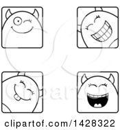 Poster, Art Print Of Black And White Lineart Winking Devil Faces