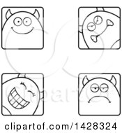 Black And White Lineart Clipart Of Devil Faces Royalty Free Vector Illustration
