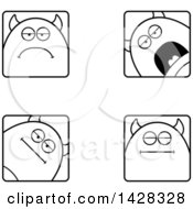 Black And White Lineart Clipart Of Calm Devil Faces Royalty Free Vector Illustration