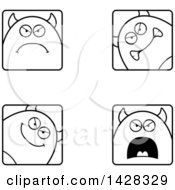 Black And White Lineart Clipart Of Angry Devil Faces Royalty Free Vector Illustration