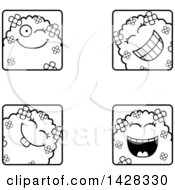 Clipart Of Black And White Lineart Winking Shrub Monster Faces Royalty Free Vector Illustration