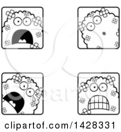 Clipart Of Black And White Lineart Scared Shrub Monster Faces Royalty Free Vector Illustration by Cory Thoman