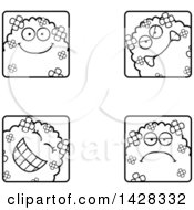 Clipart Of Black And White Lineart Shrub Monster Faces Royalty Free Vector Illustration